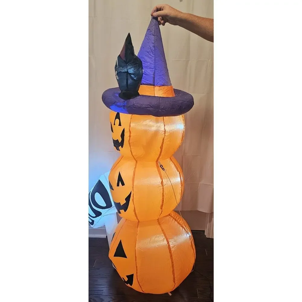 5.25 Ft Boo Pumpkin With Black Cat Halloween Inflatable with Built In LED Lights